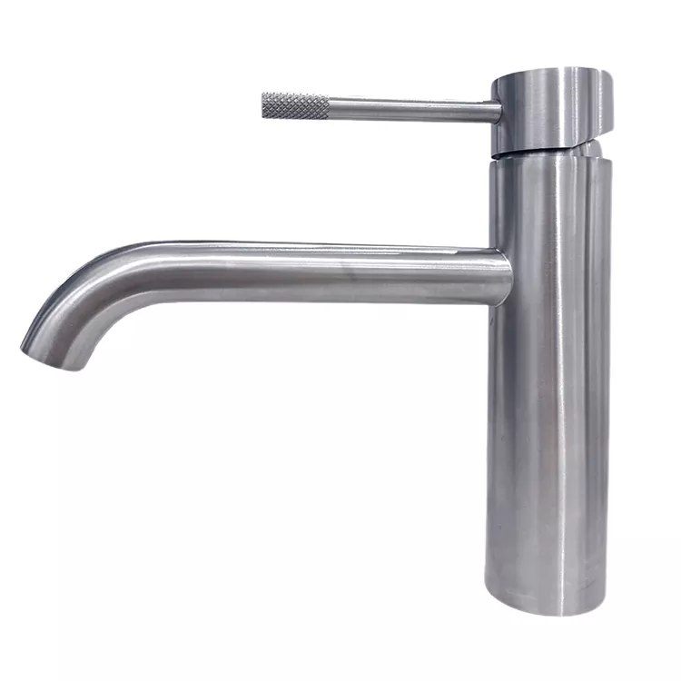Ƙwararren Mai Lanƙwasa Spout Knurled Handle Hot and Cold Basin Faucet